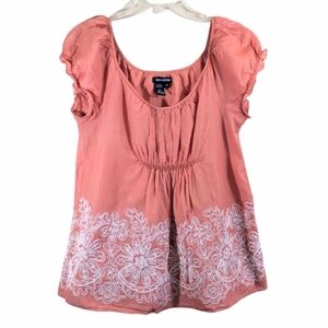 Max Edition Y2K Top Orange White Floral Embroidered Boho Milkmaid Size XL